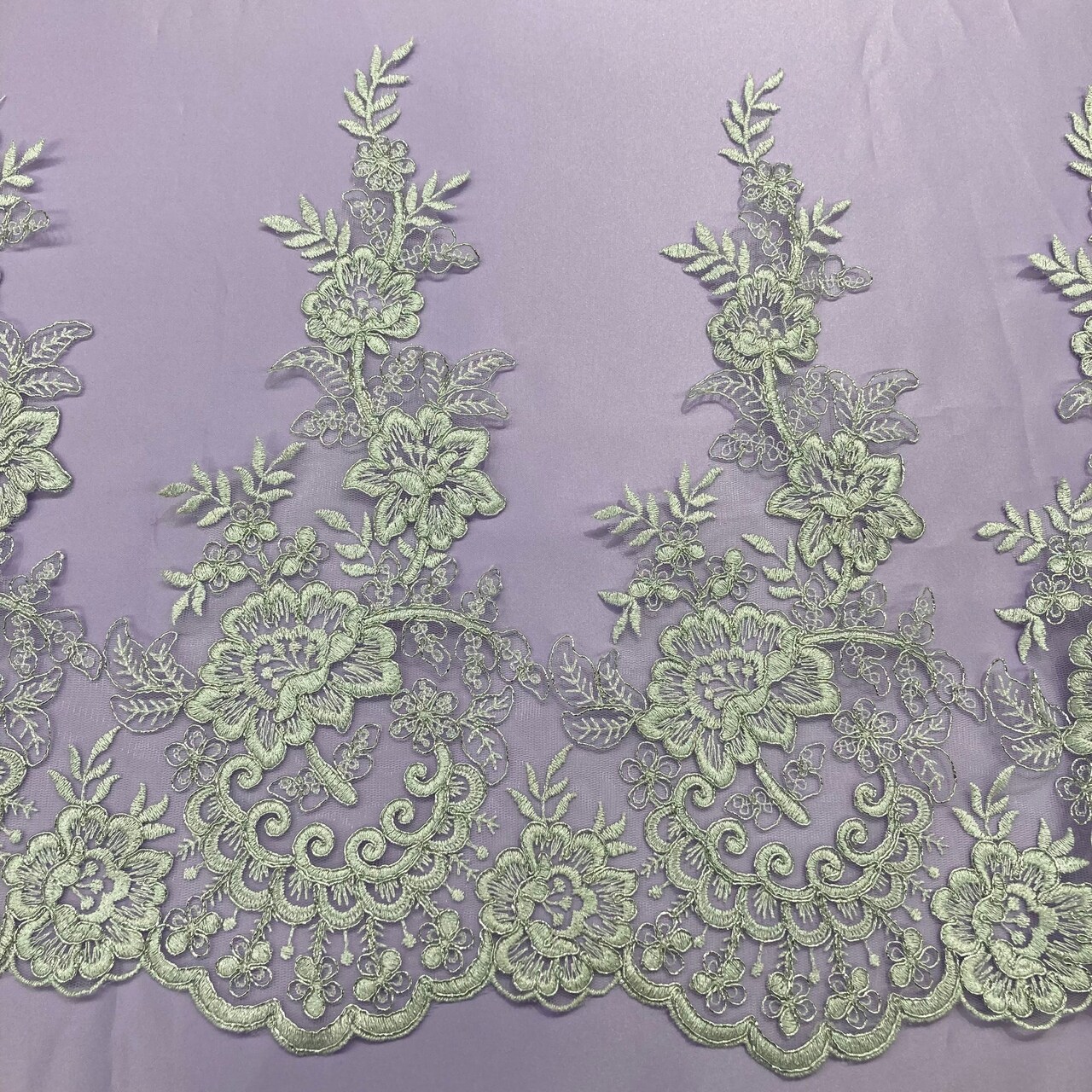 1 Yard Corded Lace Trimming Embroidered on 100% Polyester Net Mesh 15″ Wide